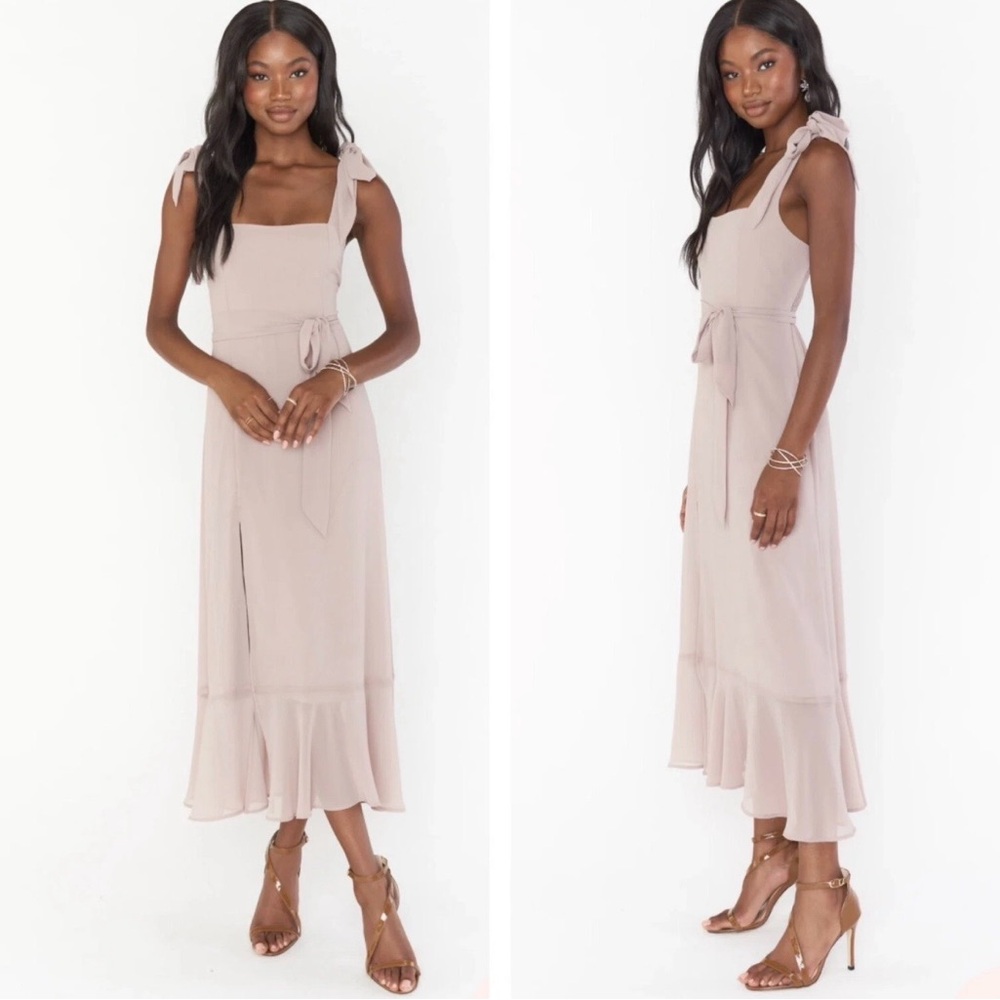 Elegant Beige Sleeveless Dress Show me your MuMU sz xs smocked chiffon Wedding